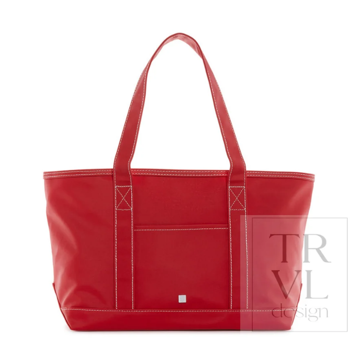 MEDIUM TOTE - COATED CANVAS NATURAL - RED