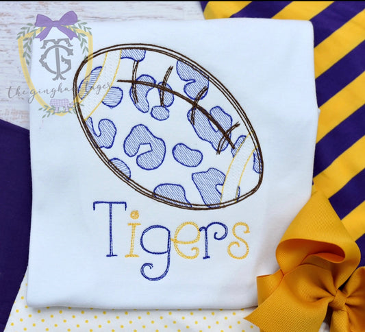 Sketch Embroidery Tigers Stripe or Leopard Football