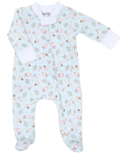 Sweet Little Christmas Blue  Zipper Footie