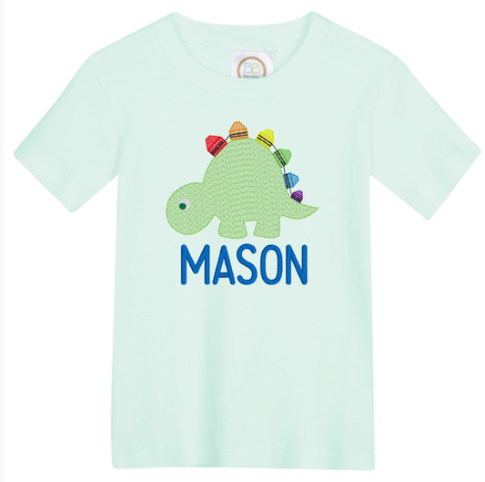 Dino School Embroidered Tee or Romper