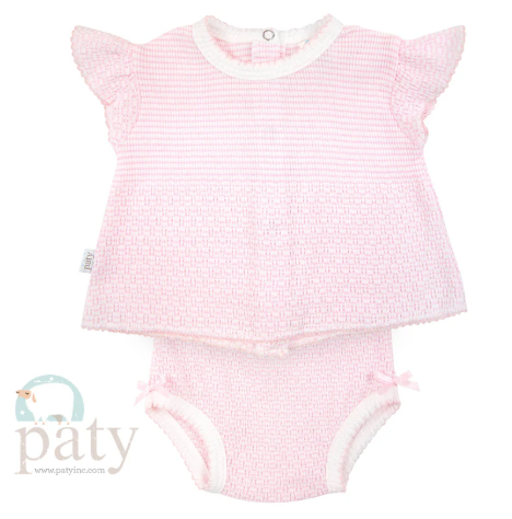 Paty Pink Flutter Sleeve Diaper Set with Bows