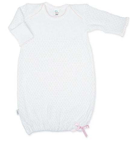 Paty Knit Gown - White/Pink with bow
