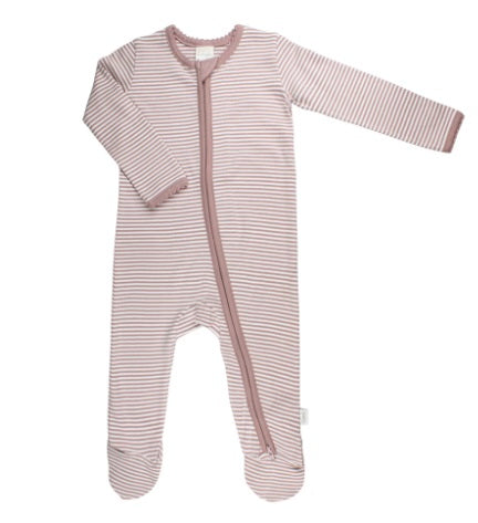 Paty Striped Zipper Footie Sleeper MAUVE