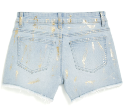 Tractr BRITTANY - Mid Rise Foil Splattered Fray Hem Short