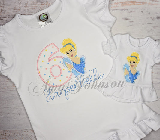 Blue Princess Applique Birthday Shirt