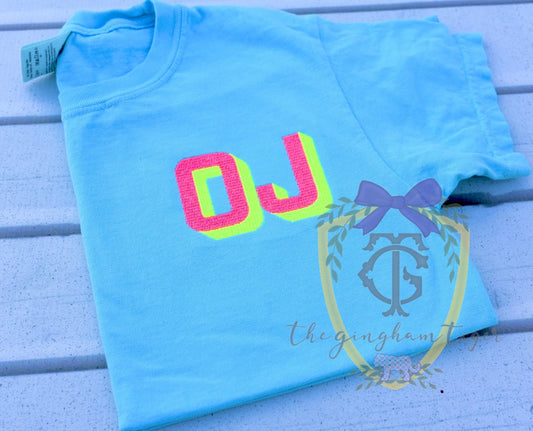 Neon Tee with Embroidered Initials
