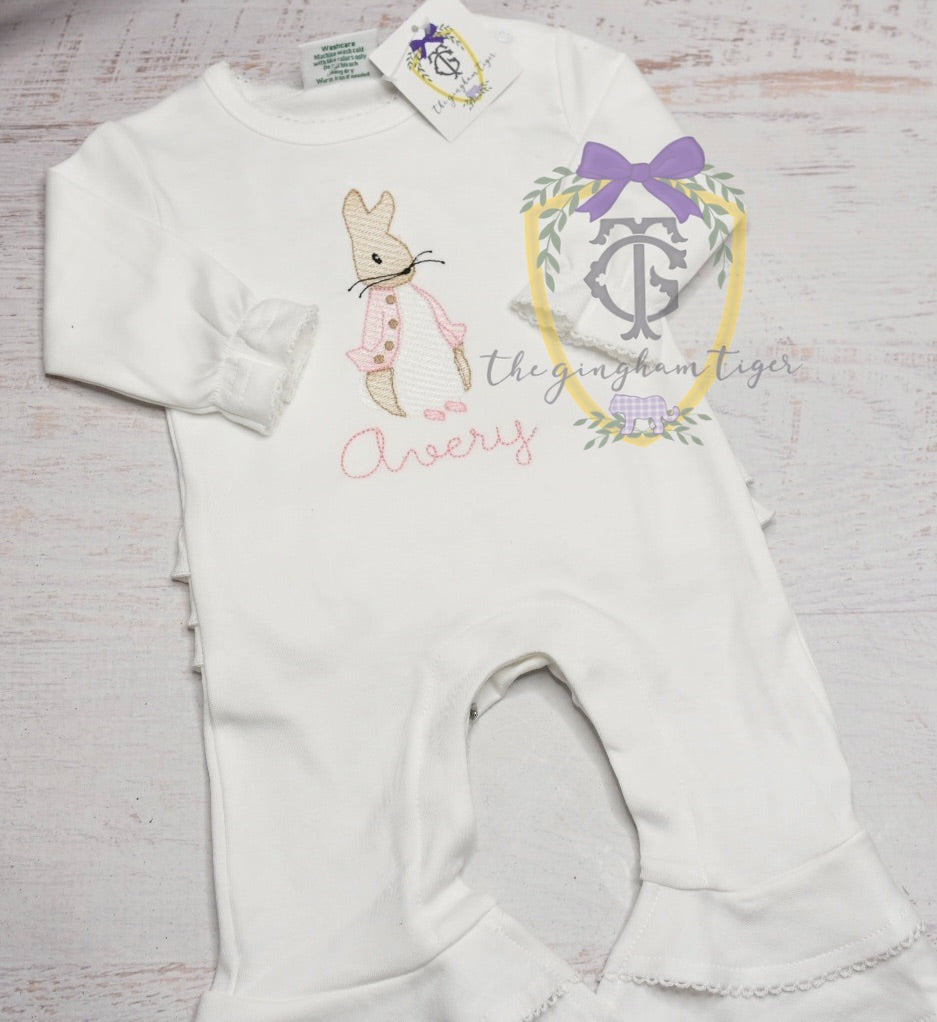 Girl Rabbit Embroidery Romper or Tee