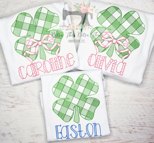 Sketch Embroidery Gingham Clover