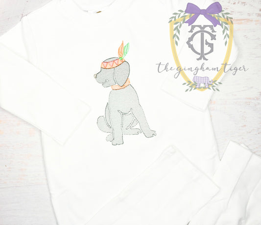 Sketch Thanksgiving Dog Embroidery Tee