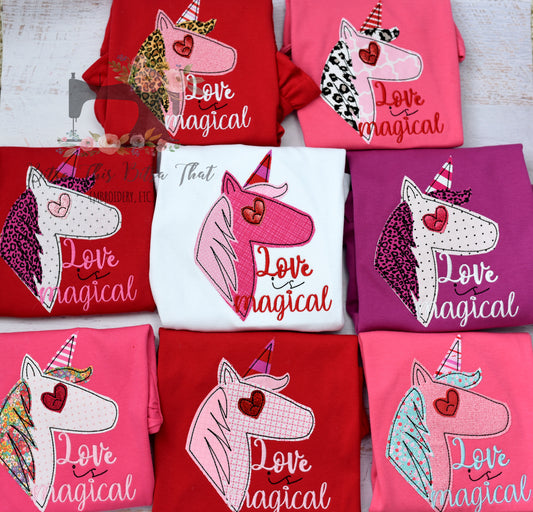 Love is magical unicorn applique