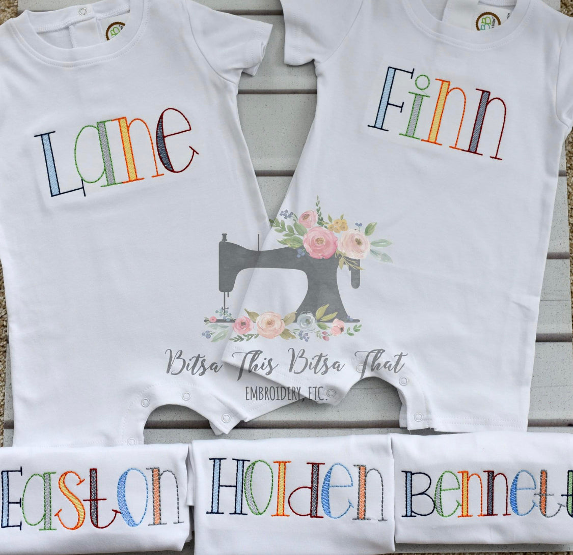 Boys Embroidered Name Tee or Romper